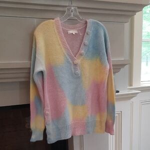 LoveShackFancy Pink and Blue V-Neck Sweater